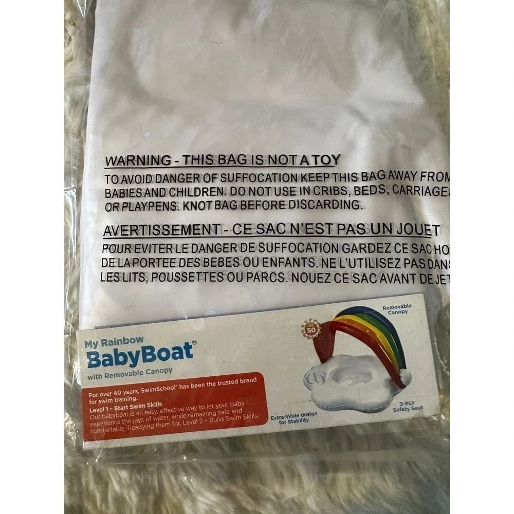 SwimSchool My Rainbow BabyBoat Inflatable Pool Float 6-18 Months UPF 50 Canopy